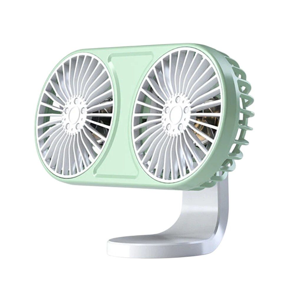 360° Rotating Dual-Head USB Car Fan with Ambient Lighting | Stornfield