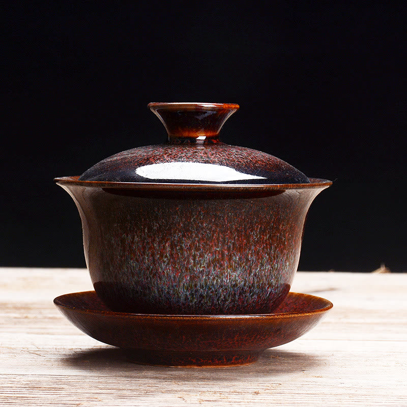 Stornfield | Vintage Sancai Ceramic Teacup with Lid and Saucer