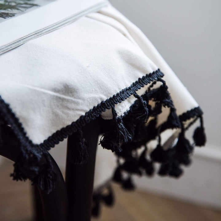 Cotton Linen Beige Curtain with Black Tassel | Stornfield