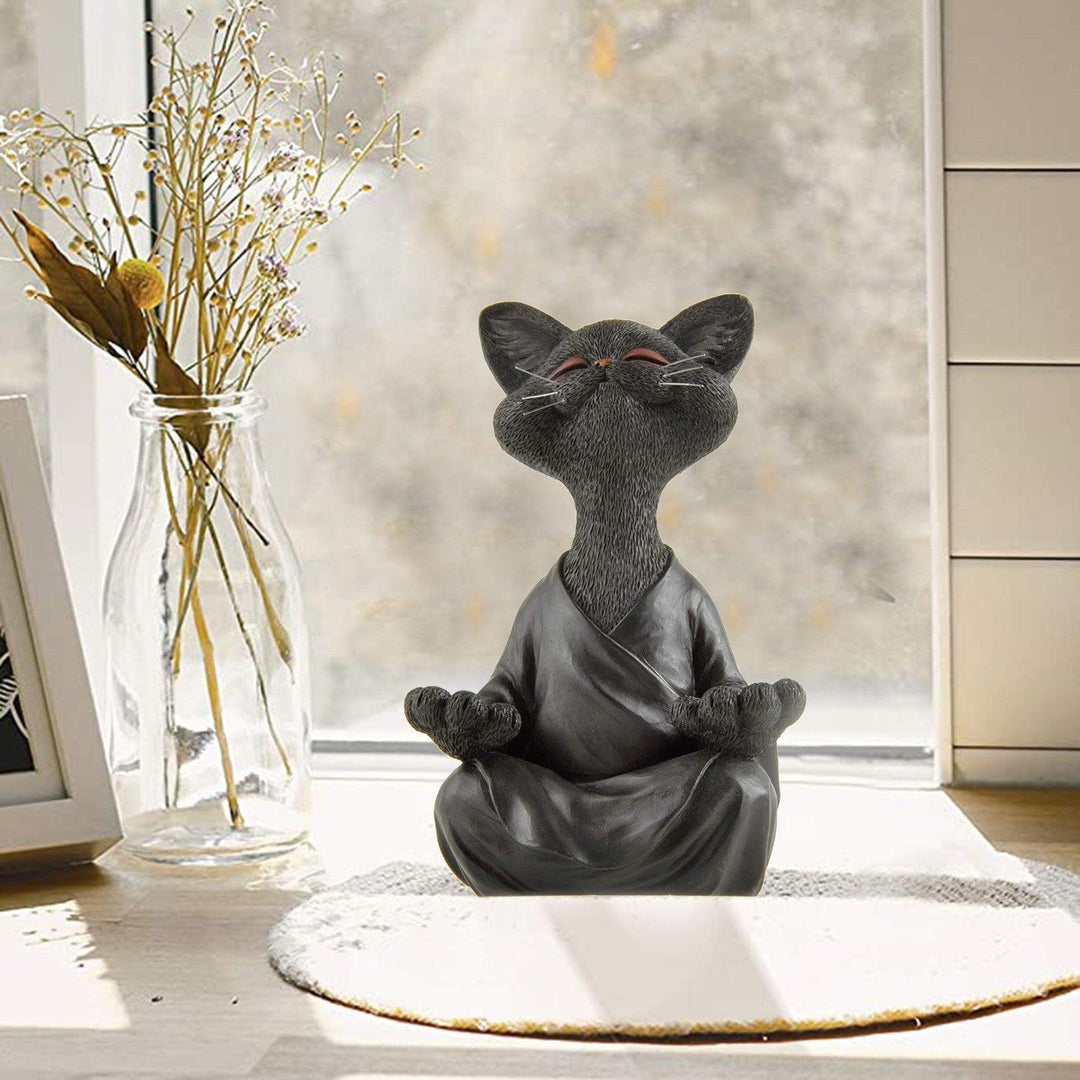 Stornfield | Playful Black Buddha Cat Figurine Collectible Meditation Yoga Happy Cat Home Decor Garden Decoration Garden Ornament