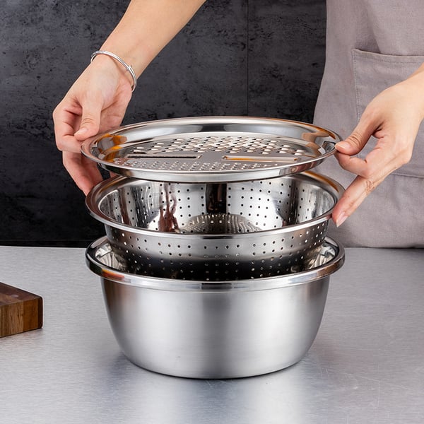 3-in-1 Mixing Bowl Set Stainless Steel with Grater and Sieve | Stornfield