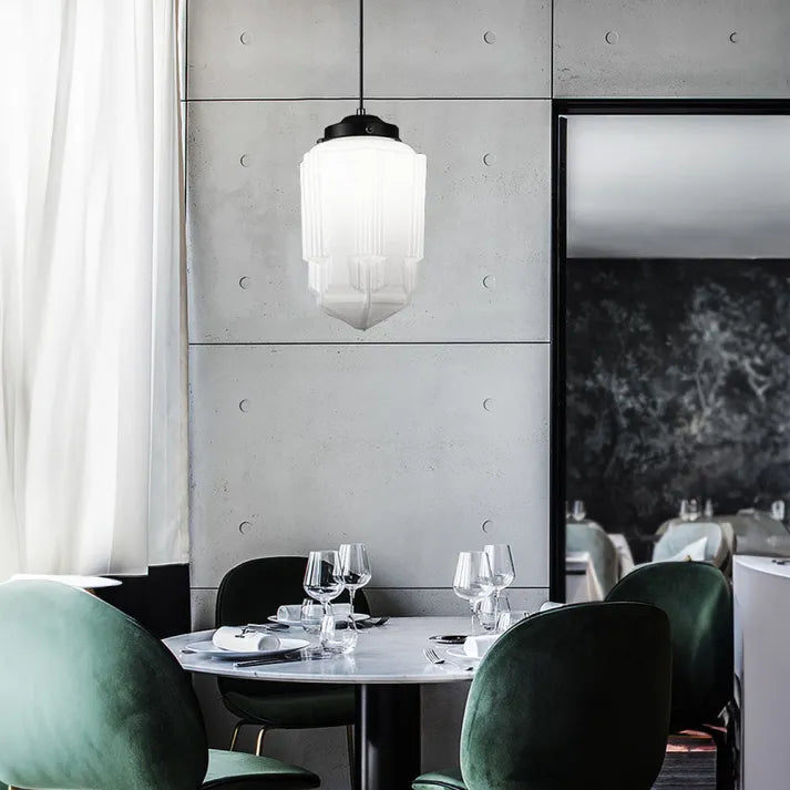 Vintage Geometric Hanging Lamp made of Matte Glass – Retro Pendant Light for Dining Room | Stornfield