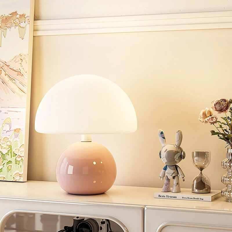 Modern bedside lamp with glass shade, designer LED table lamp for bedroom | Stornfield