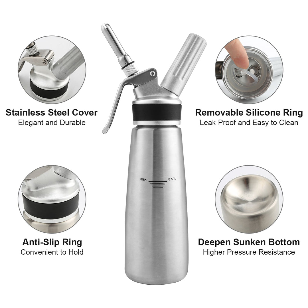 Sahne dispenser stainless steel with 3 nozzles 500ml | Stornfield