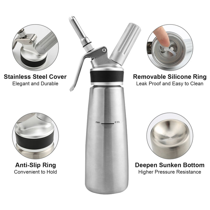 Sahne dispenser stainless steel with 3 nozzles 500ml | Stornfield