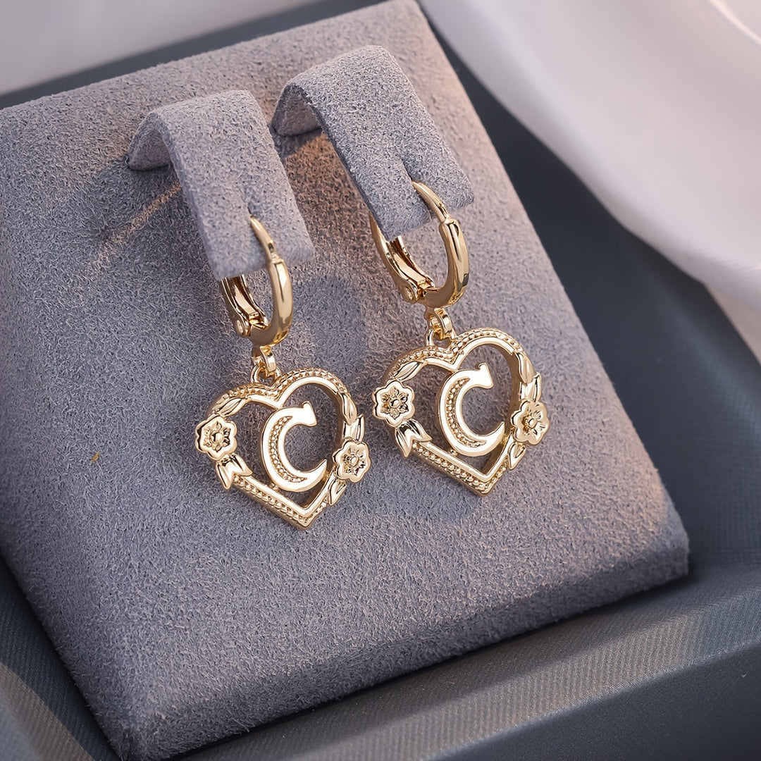 Stornfield | Dainty Initial Letter Heart Hoop Earrings