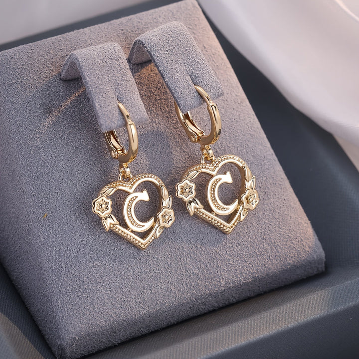 Stornfield | Dainty Initial Letter Heart Hoop Earrings