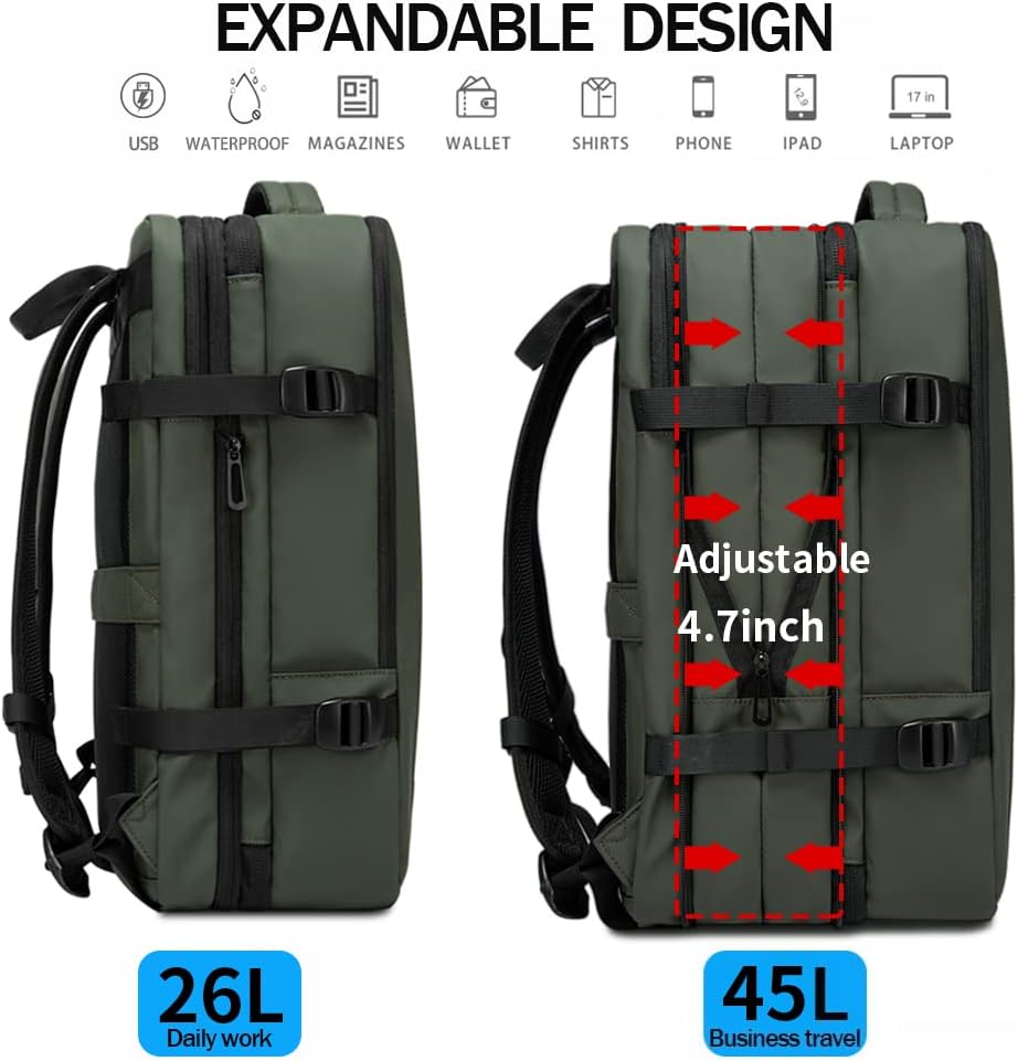 Expandable 26–45L Waterproof Travel Backpack with Laptop Sleeve & Duffle Carry | Stornfield