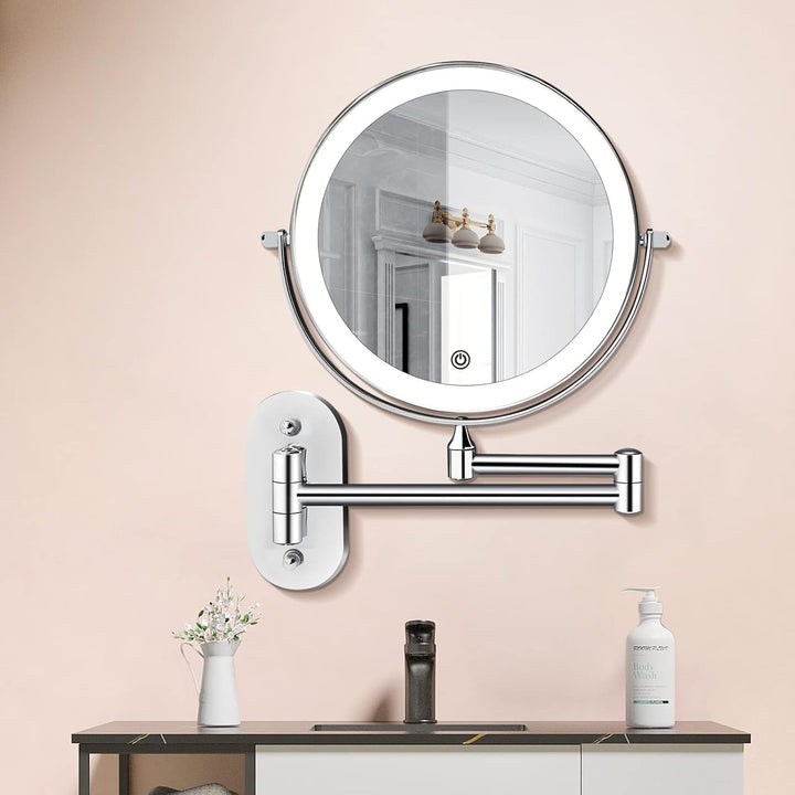 Illuminated wall mirror with 10x magnification and USB charging function | Stornfield