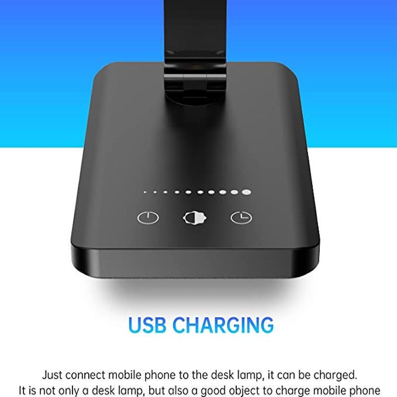 Stornfield | LED Desk Lamp with USB Charging Port, Dimmable Eye-Caring Reading Lamp for Home, with 5 Brightness Levels and 3 Lighting Modes, Touch Control, Auto Timer (Black)