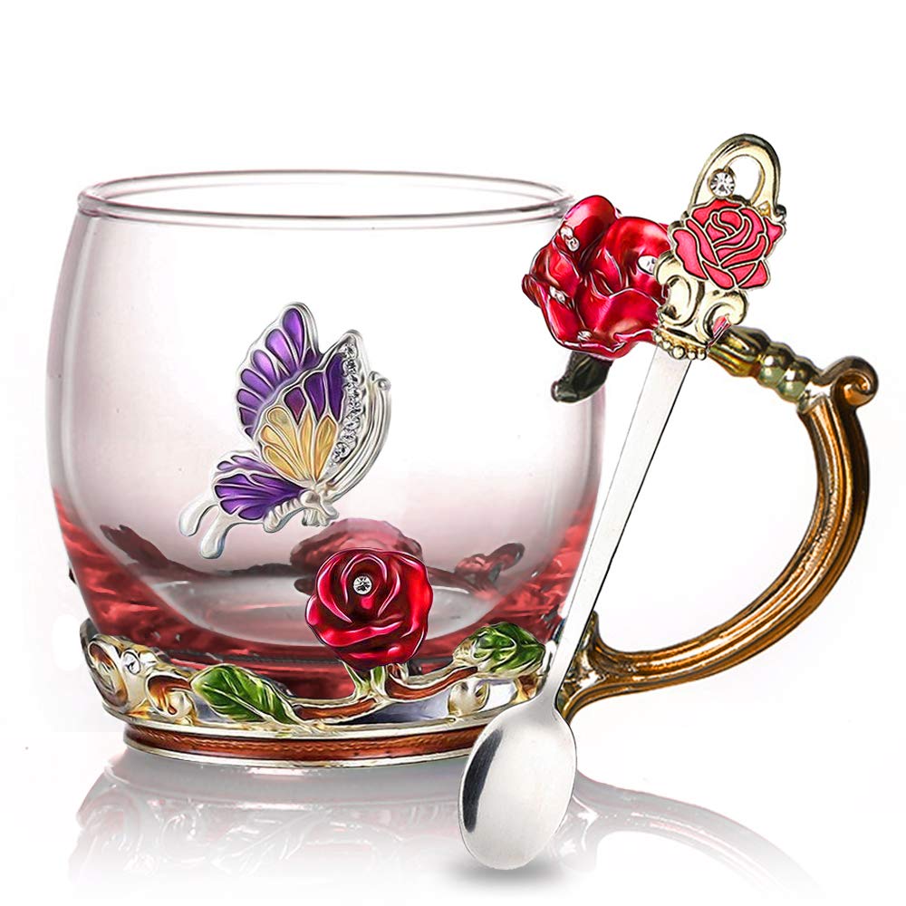 Stornfield | Pink Enamelled Glass Teacup Set (with Spoon)