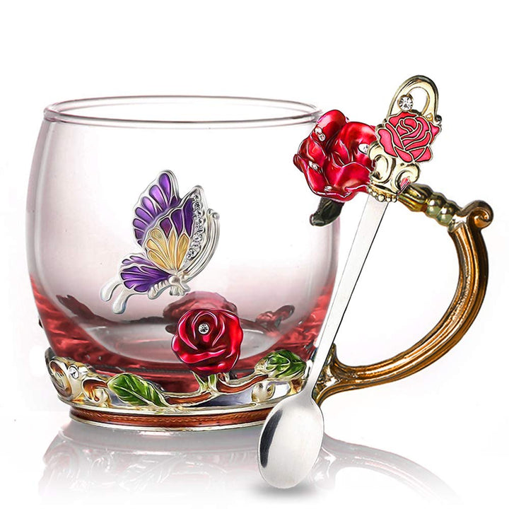 Stornfield | Pink Enamelled Glass Teacup Set (with Spoon)