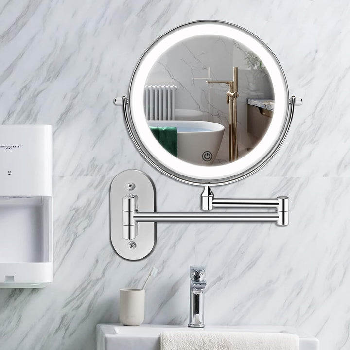 Illuminated wall mirror with 10x magnification and USB charging function | Stornfield