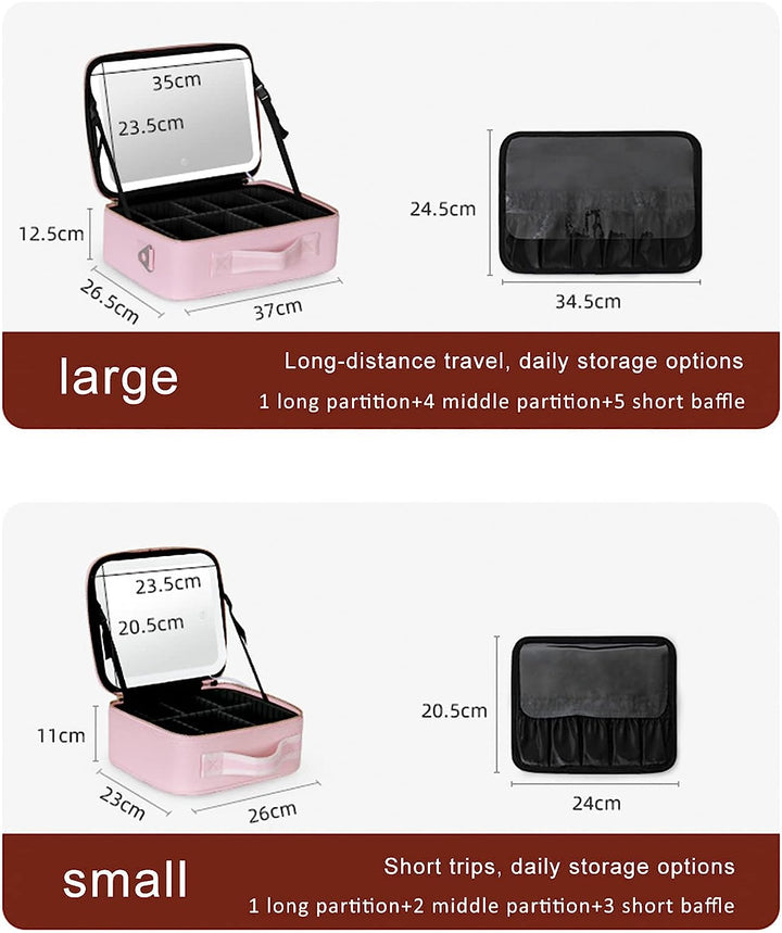 Travel Makeup Case with LED Light & Mirror Portable Stornfield