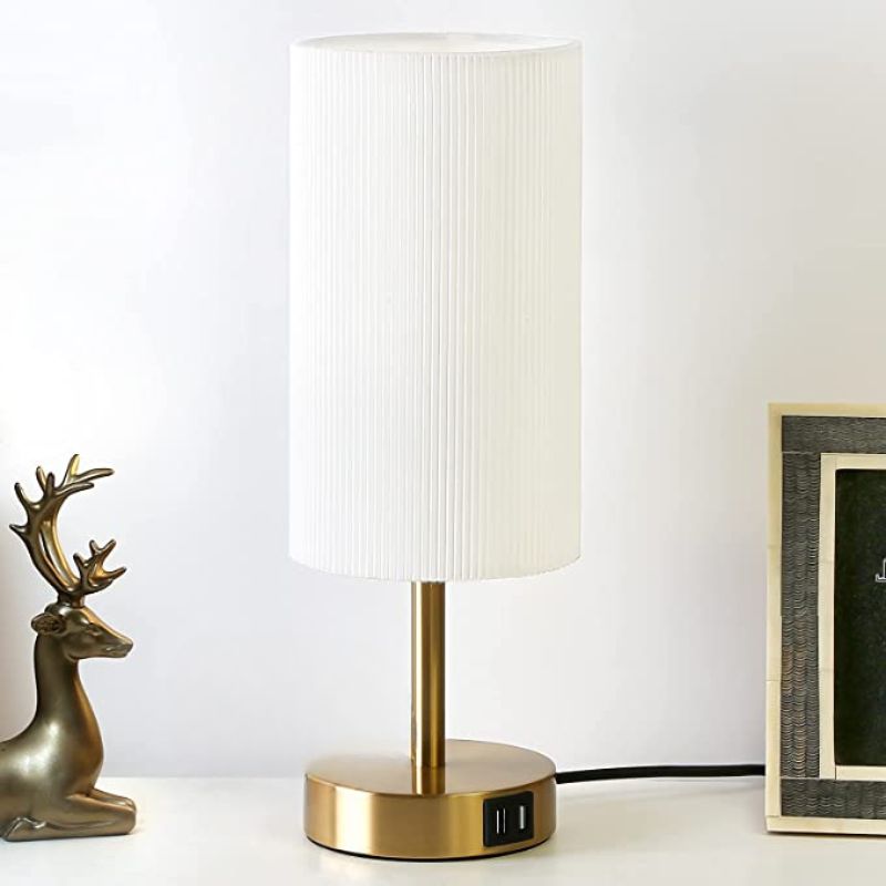 Stornfield | USB Table Lamp Touch Control Bedroom Lamp 3-Way Dimmable Bedside Lamp with Round Linen Shade for Living Room, College Dorm, Home Office