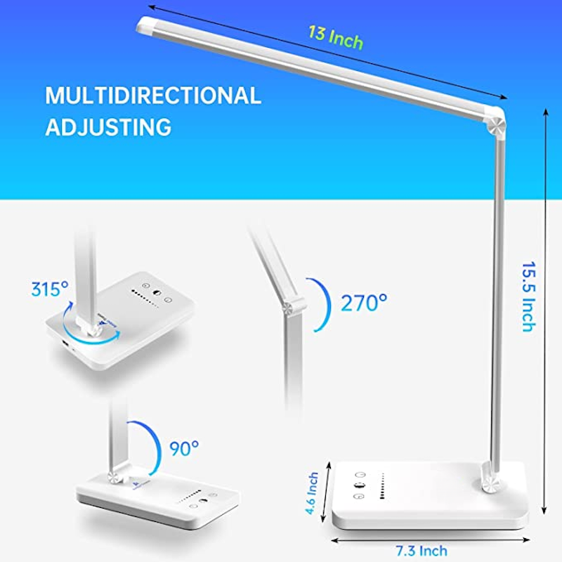 Stornfield | LED Desk Lamp with USB Charging Port, Dimmable Eye-Caring Reading Lamp for Home, with 5 Brightness Levels and 3 Lighting Modes, Touch Control, Auto Timer (Black)