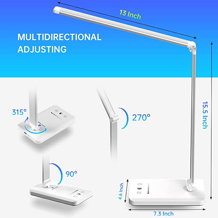 Stornfield | LED Desk Lamp with USB Charging Port, Dimmable Eye-Caring Reading Lamp for Home, with 5 Brightness Levels and 3 Lighting Modes, Touch Control, Auto Timer (Black)