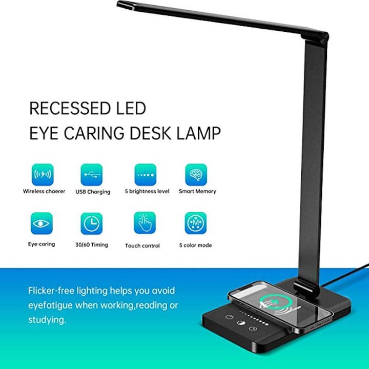 Stornfield | LED Desk Lamp with USB Charging Port, Dimmable Eye-Caring Reading Lamp for Home, with 5 Brightness Levels and 3 Lighting Modes, Touch Control, Auto Timer (Black)