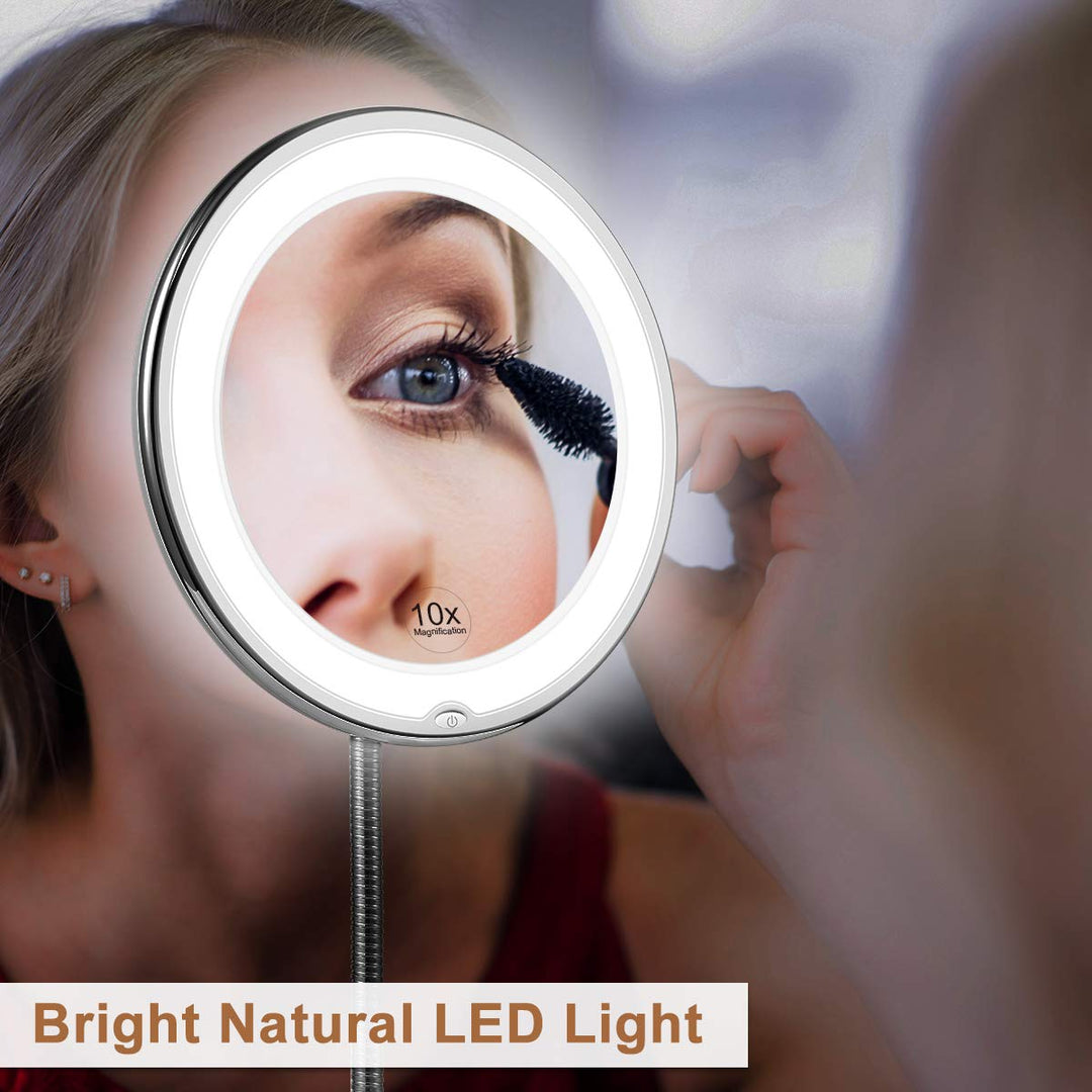 Stornfield | LED Makeup Mirror with Flexible Gooseneck | 10x Magnification | Daylight LEDs | Cosmetic Mirror