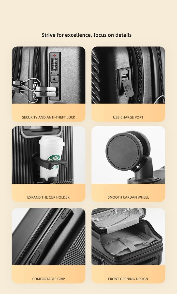 Hard Shell Carry-On with Cup Holder, USB Port & TSA Lock | Stornfield