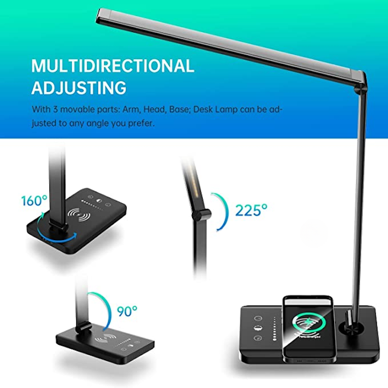 Stornfield | LED Desk Lamp with USB Charging Port, Dimmable Eye-Caring Reading Lamp for Home, with 5 Brightness Levels and 3 Lighting Modes, Touch Control, Auto Timer (Black)