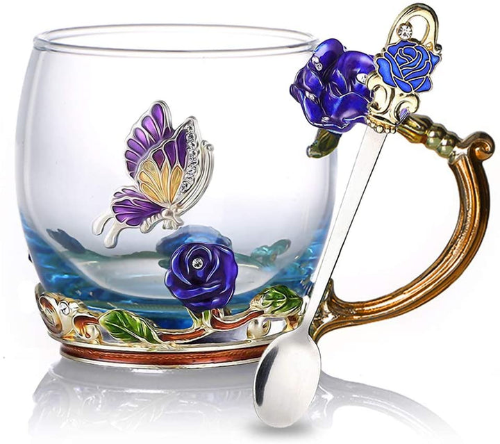 Stornfield | Pink Enamelled Glass Teacup Set (with Spoon)