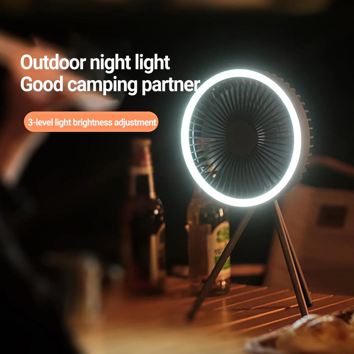 Rechargeable 10,000mAh Camping Fan with LED Lighting and Power Bank | Stornfield
