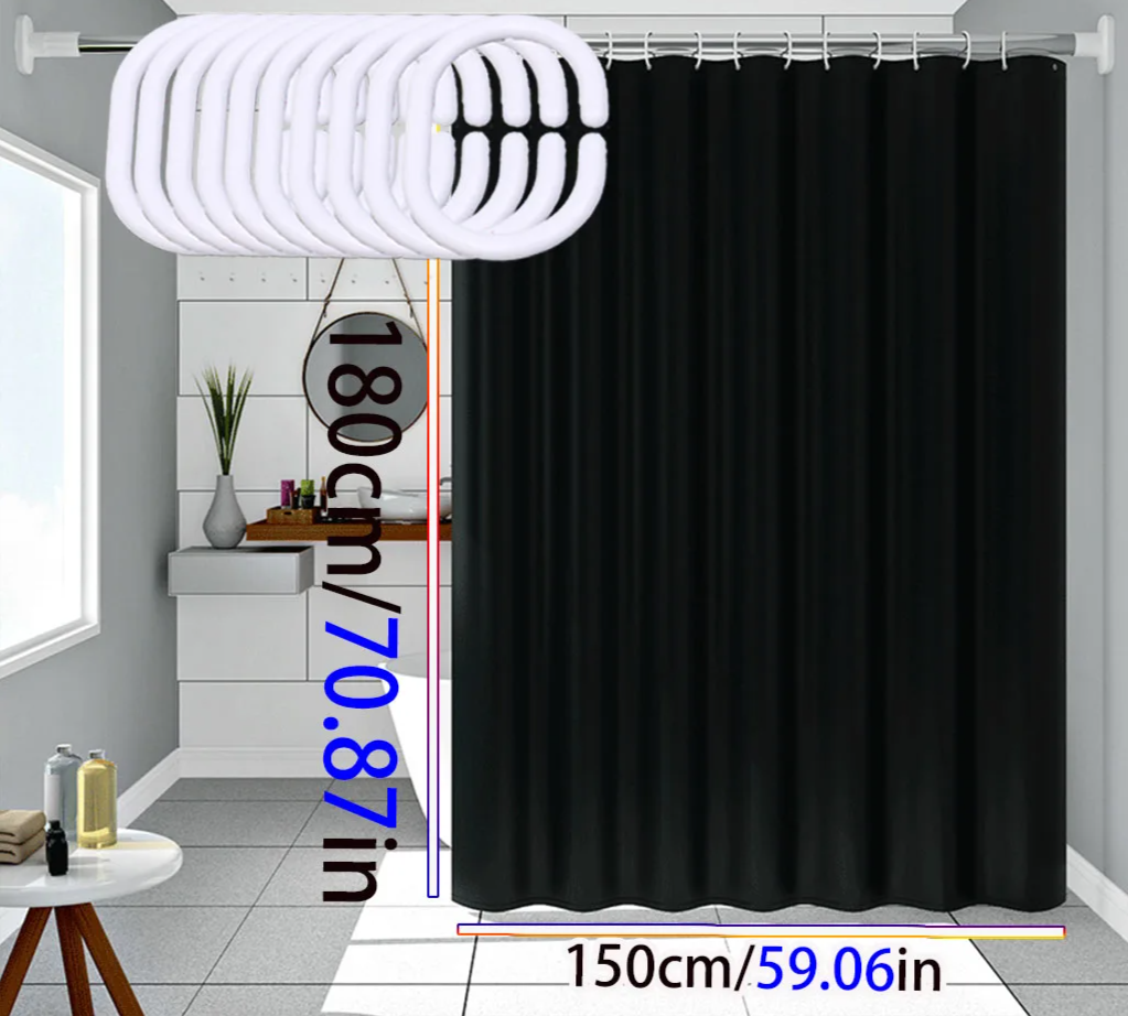 AquaShield Black Shower Curtain – Waterproof, Stylish and Eco-Friendly – Pure Black Design Stornfield