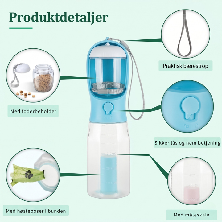 TrailBuddy™ – 3-in-1 Dog Water Bottle with Food Box | Stornfield