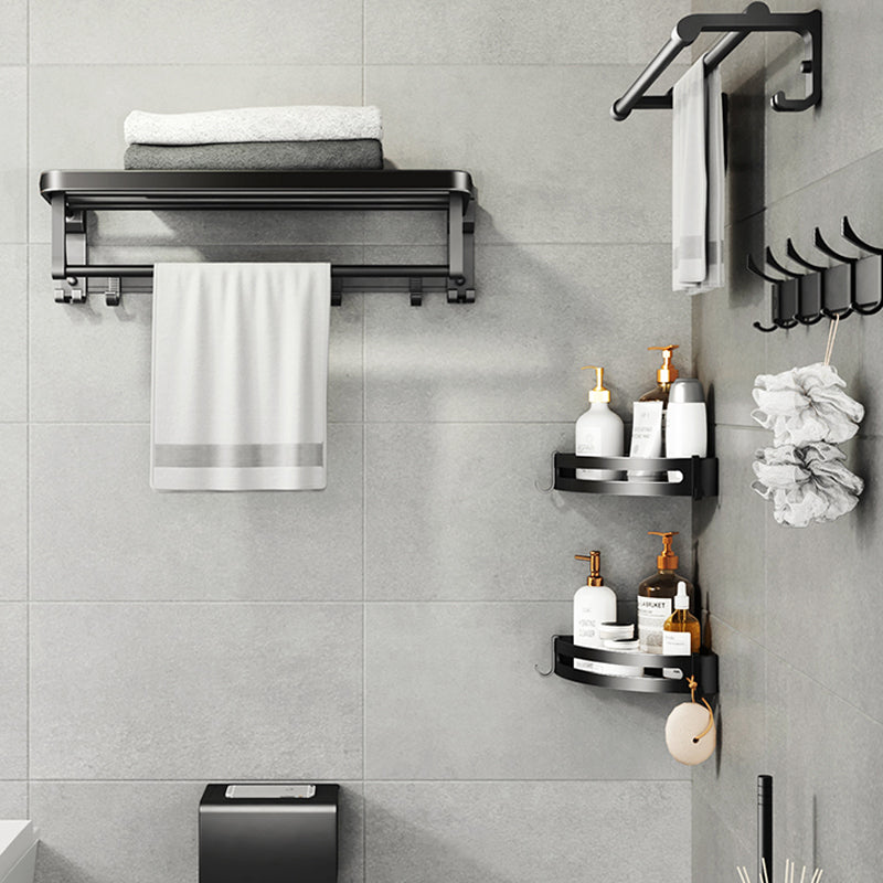 Stornfield | Contemporary bathroom accessory set with black finish and bath shelf/towel bar