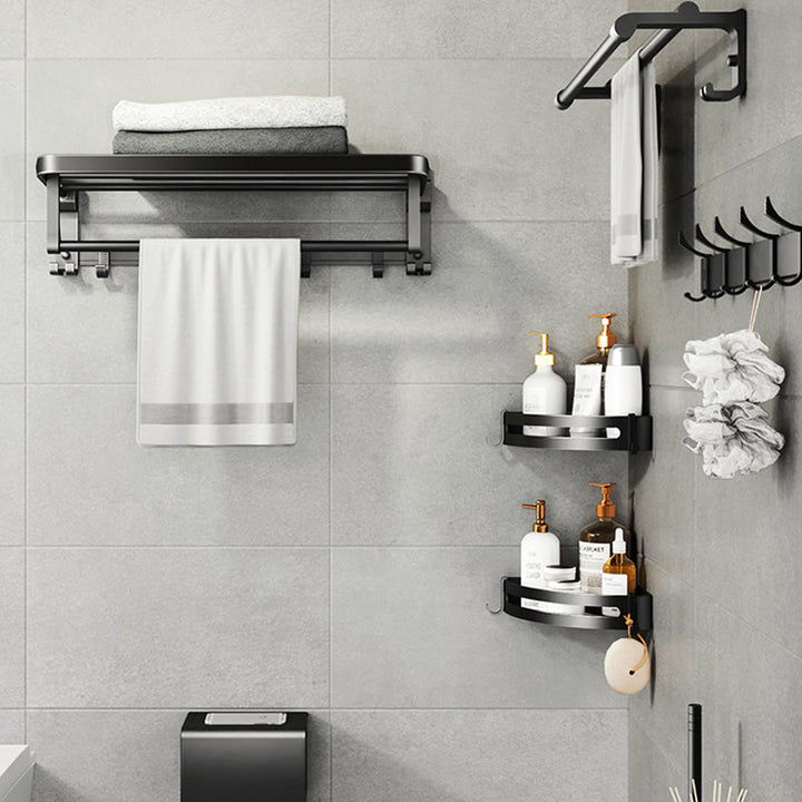 Stornfield | Contemporary bathroom accessory set with black finish and bath shelf/towel bar
