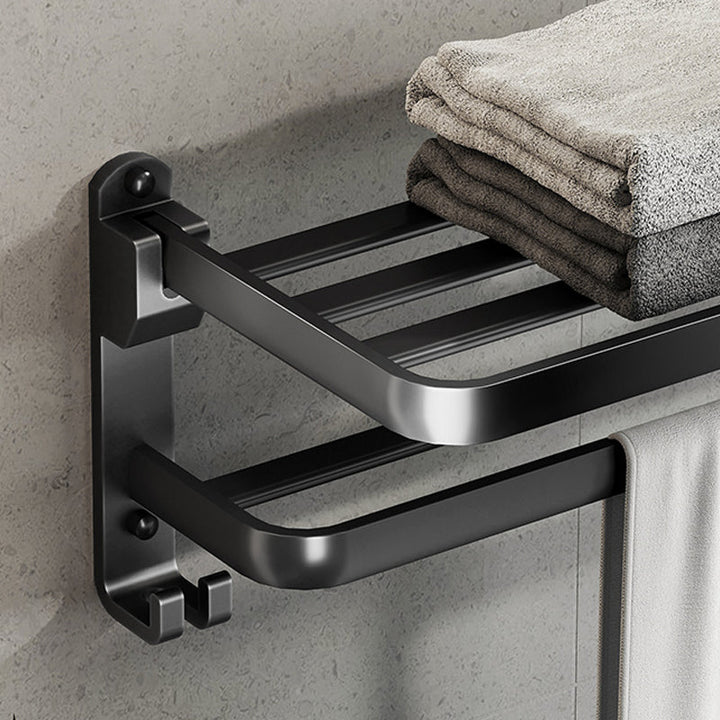 Stornfield | Contemporary bathroom accessory set with black finish and bath shelf/towel bar