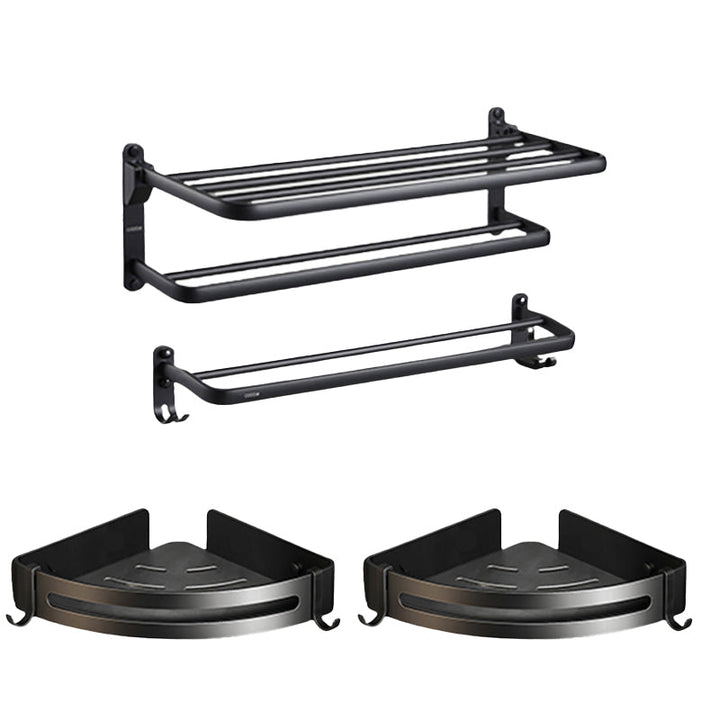 Stornfield | Contemporary bathroom accessory set with black finish and bath shelf/towel bar