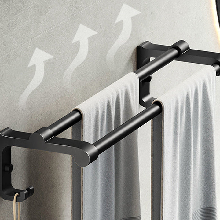 Stornfield | Contemporary bathroom accessory set with black finish and bath shelf/towel bar