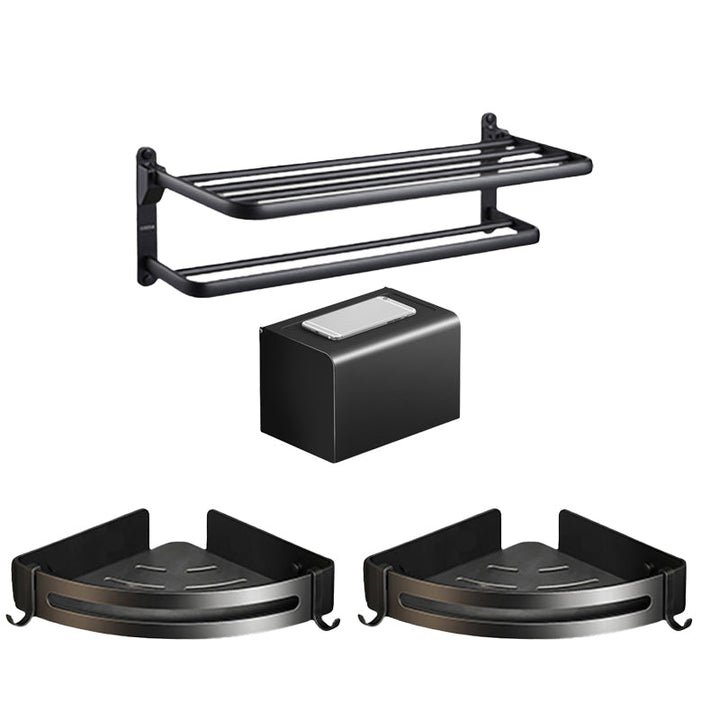 Stornfield | Contemporary bathroom accessory set with black finish and bath shelf/towel bar