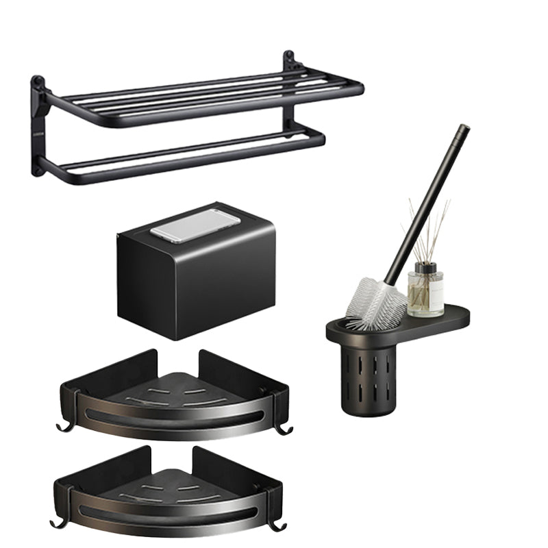 Stornfield | Contemporary bathroom accessory set with black finish and bath shelf/towel bar