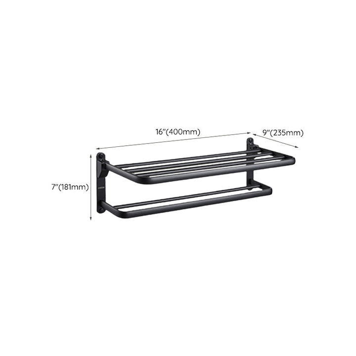 Stornfield | Contemporary bathroom accessory set with black finish and bath shelf/towel bar