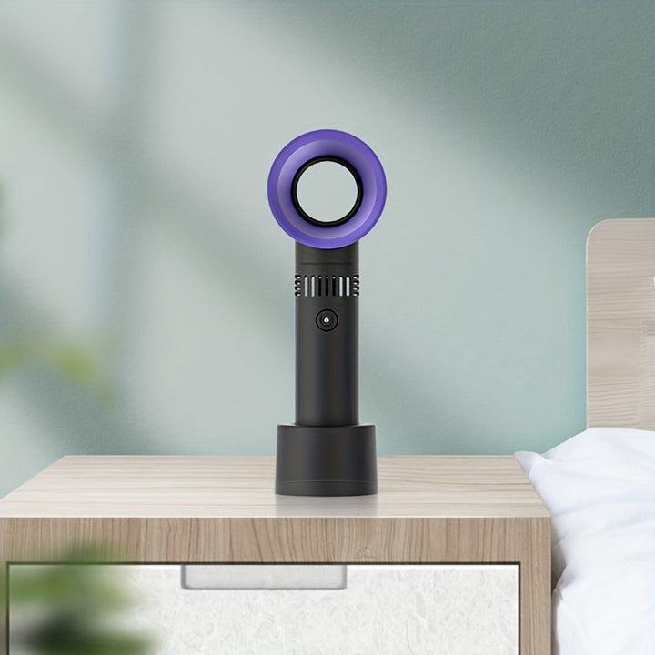 1pc USB Rechargeable Bladeless Handheld Fan - Portable Mini Desk Fan with 3 Speeds for Travel, Camping, Office, and Room Use | Stornfield
