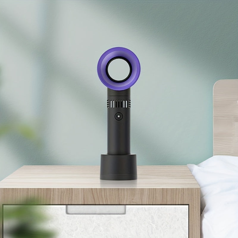 1pc USB Rechargeable Bladeless Handheld Fan - Portable Mini Desk Fan with 3 Speeds for Travel, Camping, Office, and Room Use | Stornfield