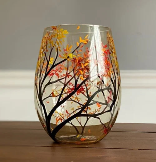 Stornfield | Hand Painted Four Seasons Tree Wine Glasses | Unique Art