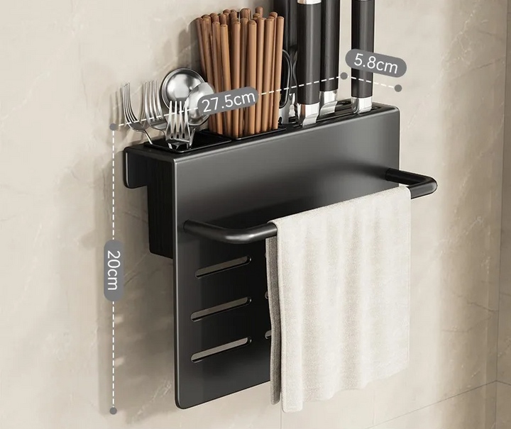 ChefSpace Wall-mounted Knife Holder with Cutting Board Storage – Stainless Steel Stornfield