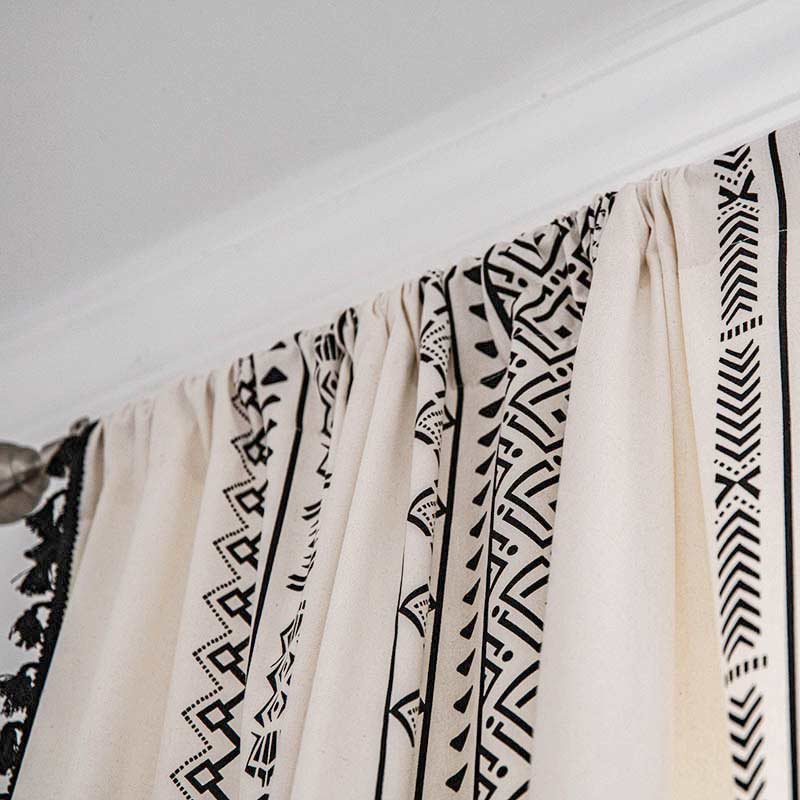Geometric Tassel Curtain Semi Blackout Drapes in Cotton Blend | Stornfield