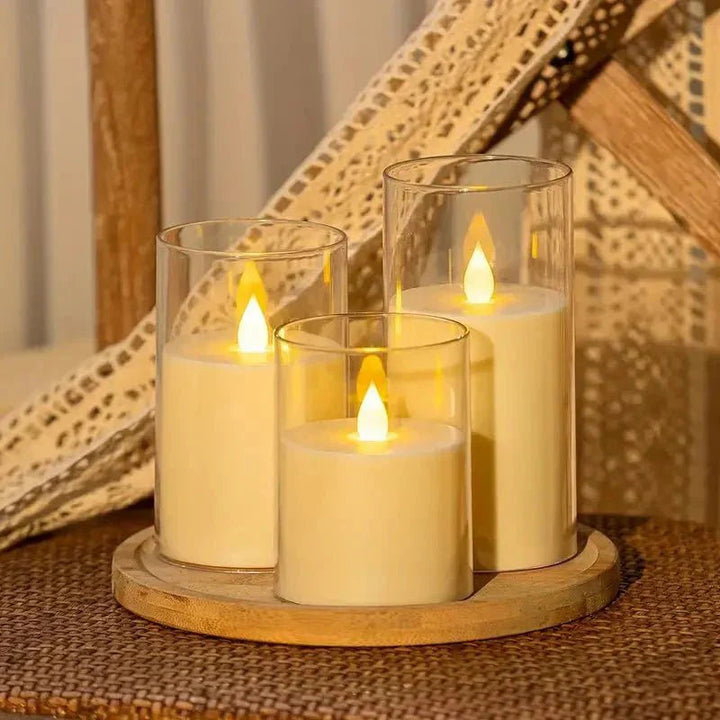 LED candle with remote control & timer in glass design | Stornfield