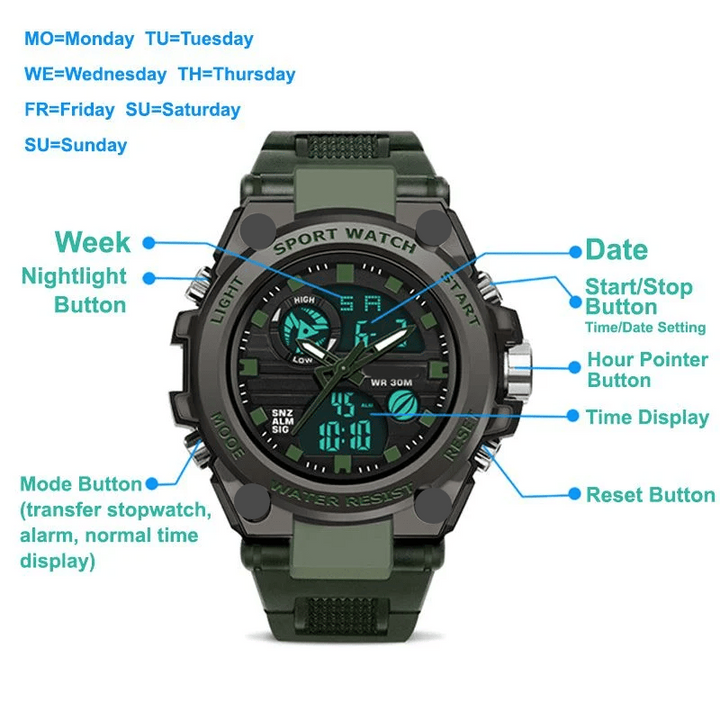 Stornfield | Men's Sporty Luminous Waterproof Multifunctional Dual Display Wristwatch