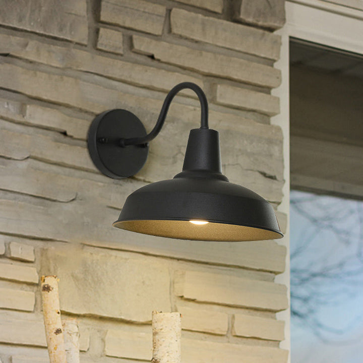 Farmhouse Barn Wall Sconce Lighting 1 Bulb Metallic Wall Lamp with Gooseneck Arm in Black for Porch | Stornfield