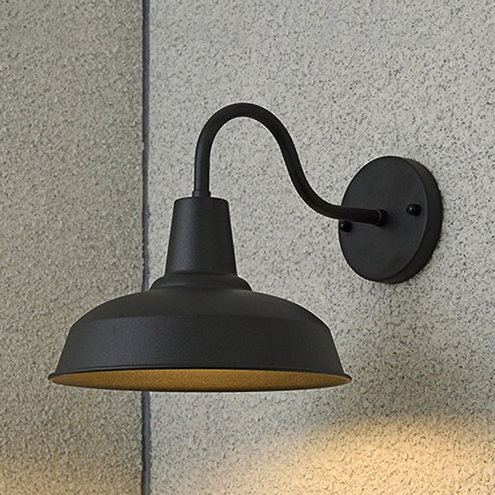 Farmhouse Barn Wall Sconce Lighting 1 Bulb Metallic Wall Lamp with Gooseneck Arm in Black for Porch | Stornfield