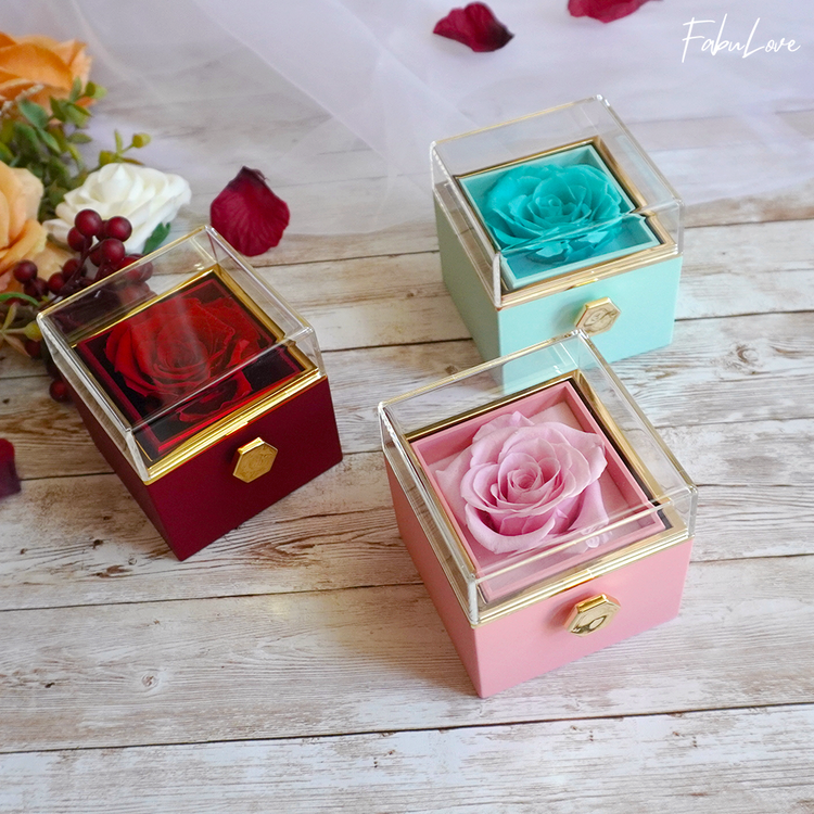 Stornfield | [Cadeau Idéal] Boîte de Rose Éternelle - Avec collier gravé & rose artificielle