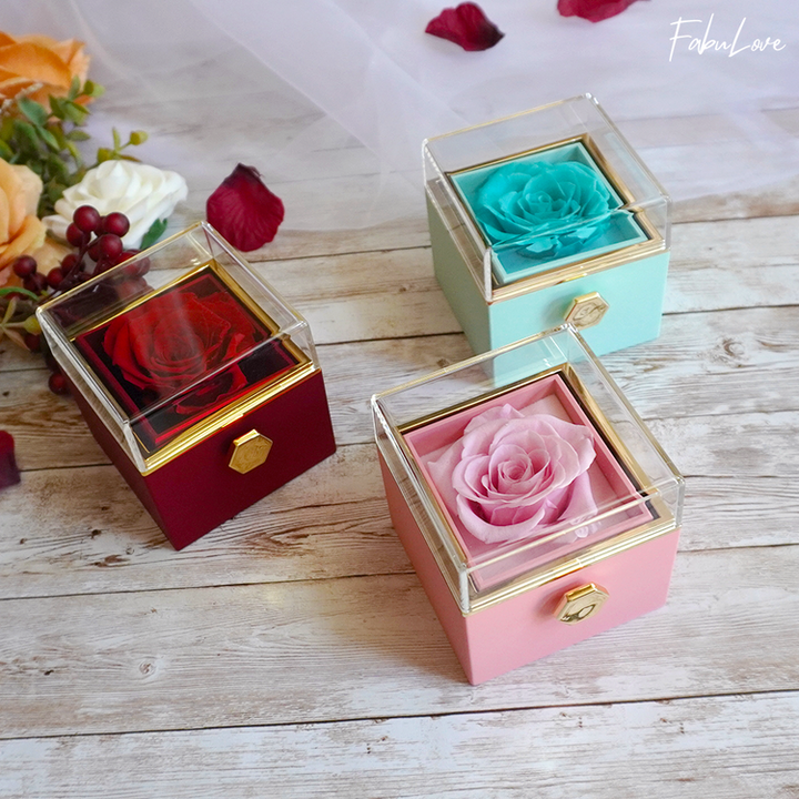 Stornfield | [Cadeau Idéal] Boîte de Rose Éternelle - Avec collier gravé & rose artificielle
