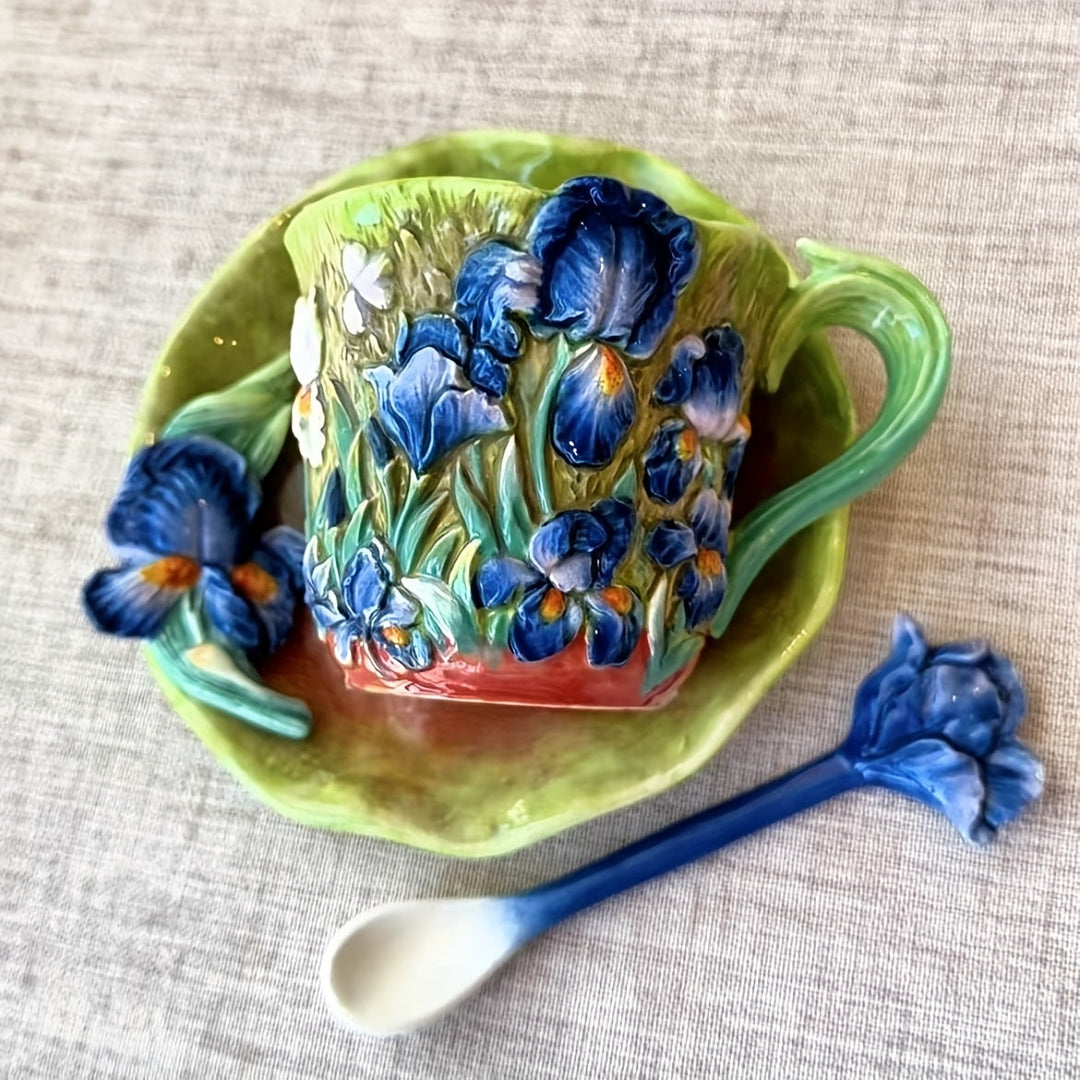 ArtSip Ceramic Mug & Saucer Set – Hand-painted 3D Design inspired by Van Gogh | Stornfield