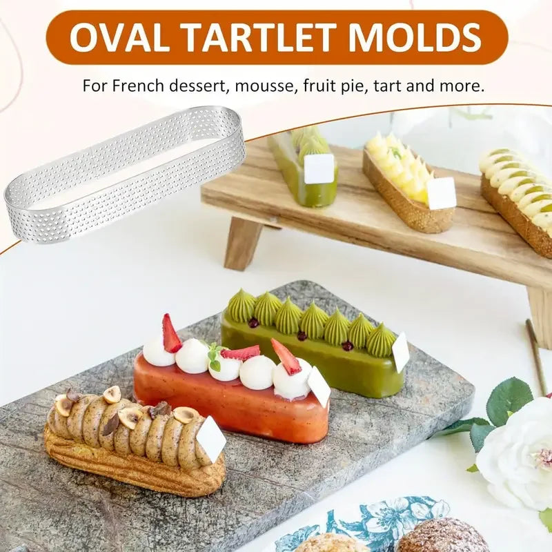 6/8pcs Perforated Stainless Steel Oval Tart Rings Baking and Cake Molds | Stornfield